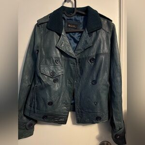 Vintage Teal Leather Jacket 90s Y2K